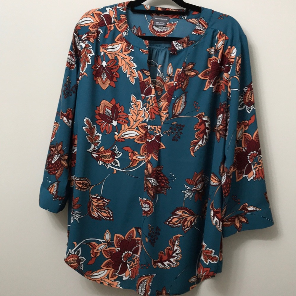 Van Heusen Teal Floral Blouse - Womens XXL